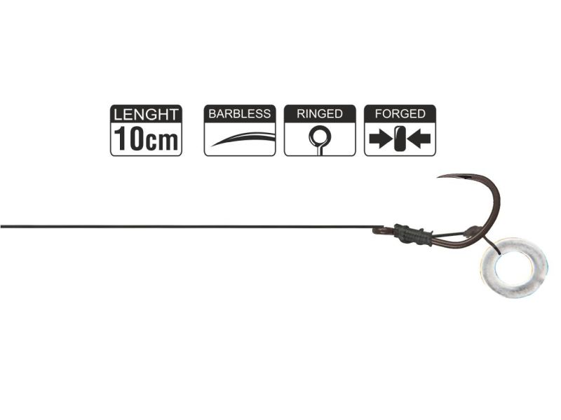 Haczyk z przyponem HIKARA Method Feeder Braided Barbless Extreme Ring Black Chrome Nr 08/25LBS