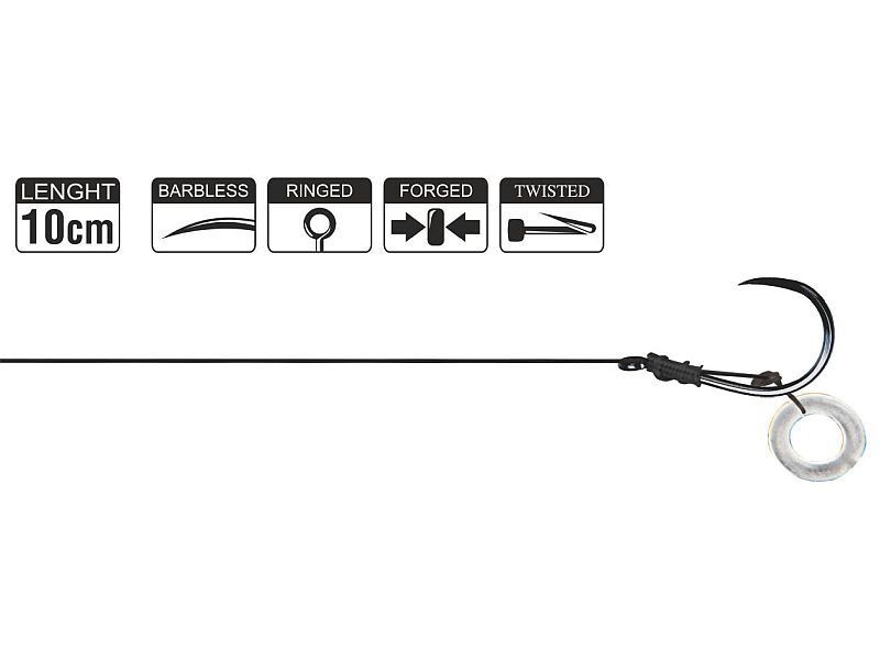 Haczyk z przyponem HIKARA Method Feeder Braided Barbless Select Ring Black Chrome Nr 08/25LBS